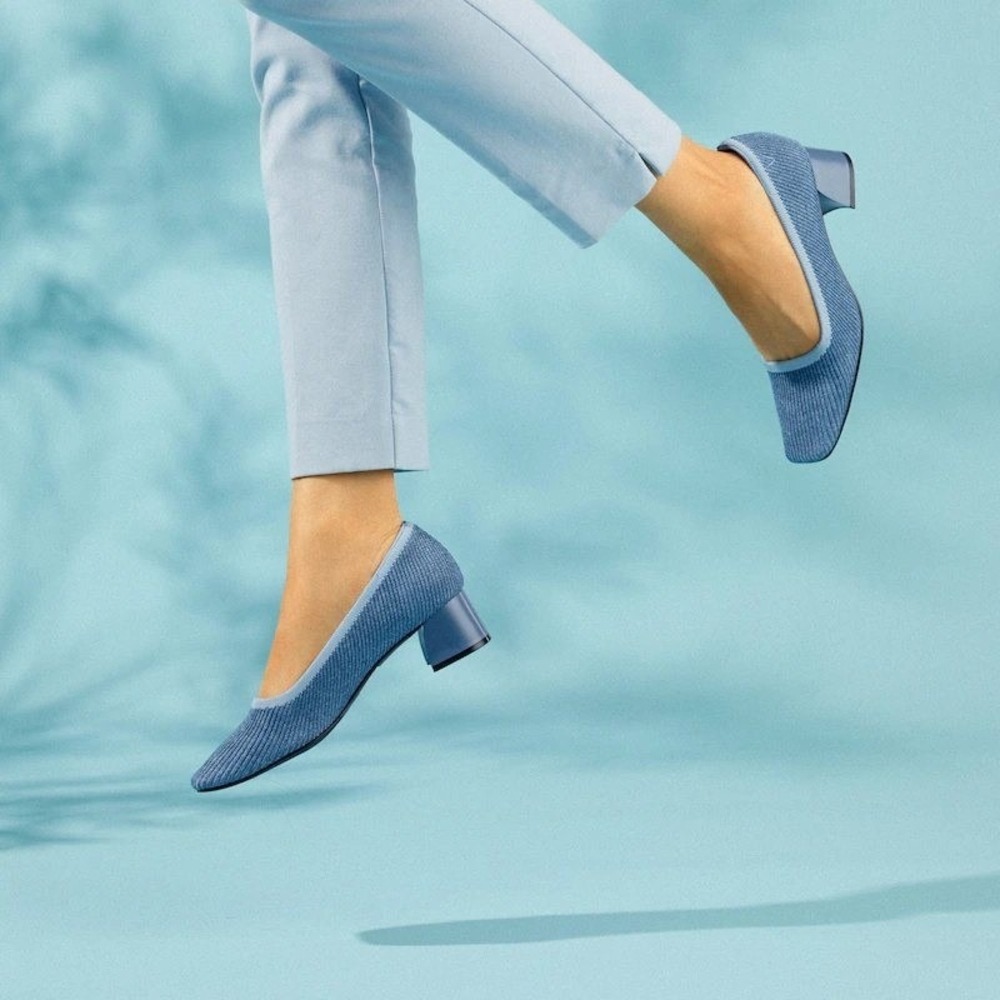 VIVAIA Melody 2.0 Denim Blue Knit Square Toe Block Heel Pumps EU 38 US 7